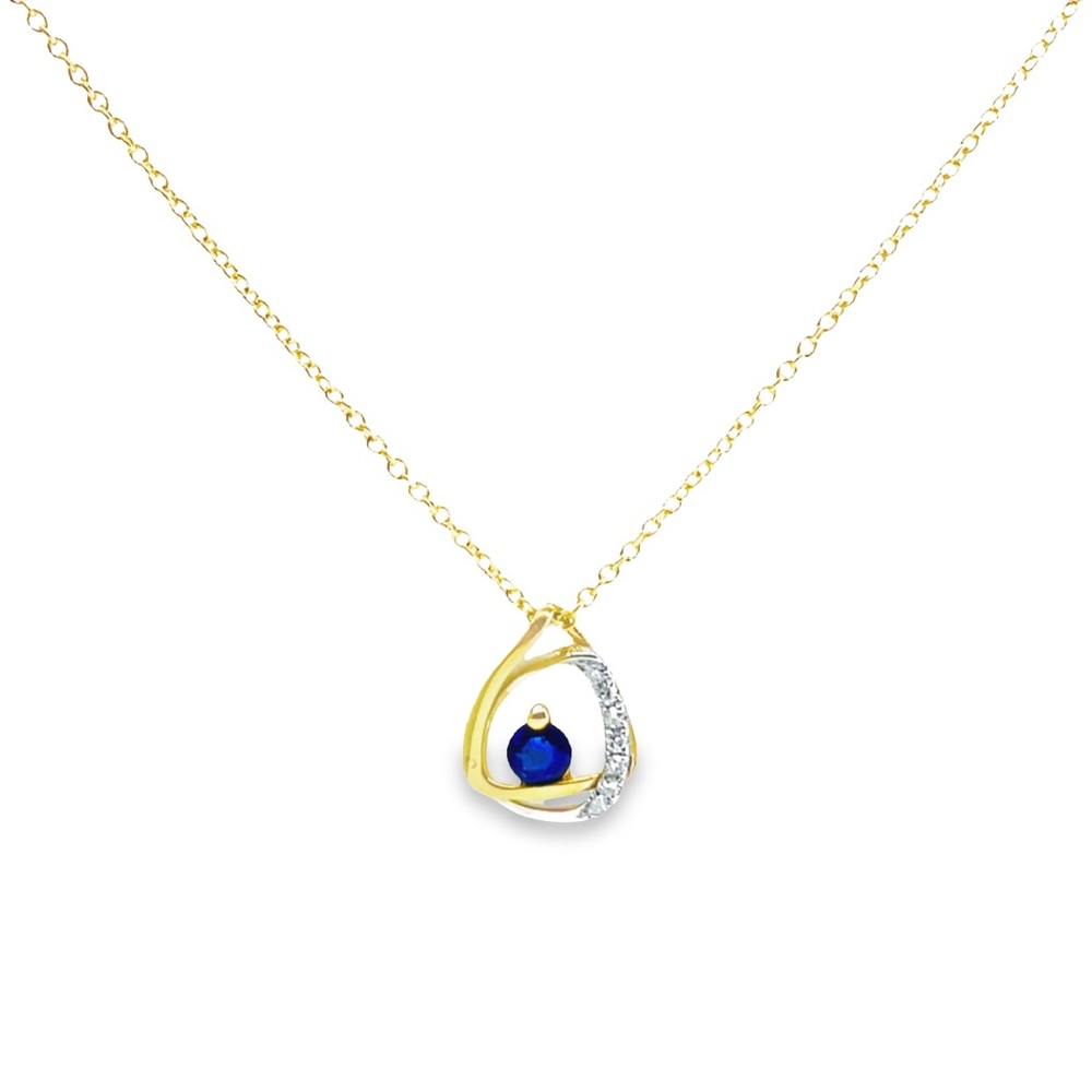 14K Two-Tone Gold Sapphire and Diamond Floating Pendant Necklace